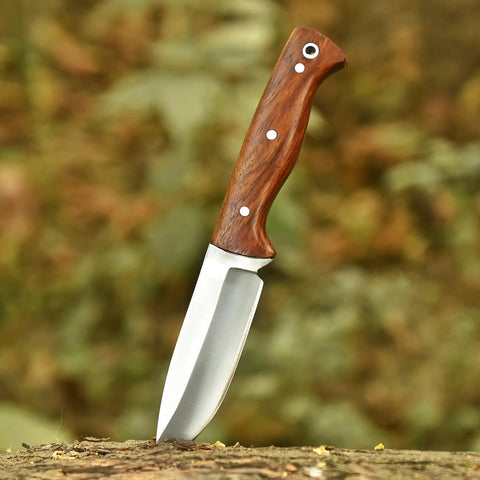 Full Tang Hunting Knife With 10 Inch Overall Length, 5 Inch High Carbon Steel Blade, Rosewood Handle, And Sheath outdoors
