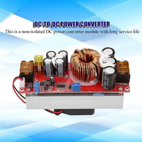 Beefy 1500W Boost Converter DC To DC Step Up Module From 10 To 60V Input To 12 To 97V Output With CC CV Regulation shown.