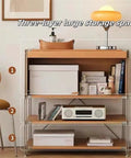 4 Tier Industrial Storage Shelf With Retro Display Rack And Magazine Holder For Bedroom Living Room Kitchen And Study Solid Wood Bookcase, three-layer close-up
