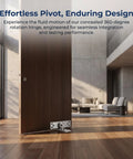 Stainless Steel Concealed Pivot Hinge Delivering Smooth As Butter 360 Rotation For Cabinets, showing a wooden door with hidden hinge.