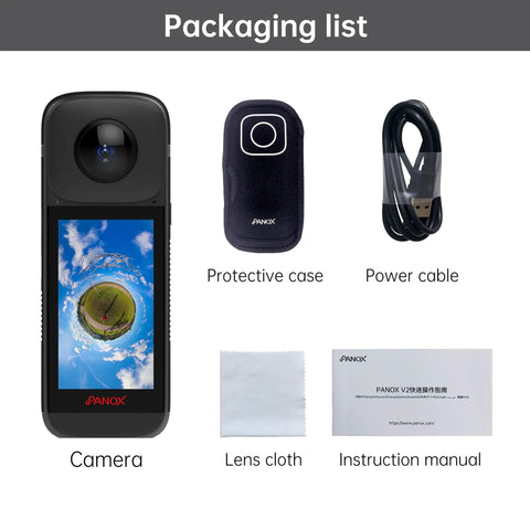 Packaging list of Motorcycle 360 Camera For Rides Dope 5.7K Video 72MP Photos Ultra Stable Footage AI Auto Tracking GPS