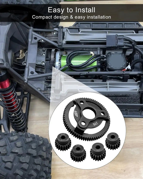 RC car with Hardened Steel 48P 86T Spur Gear Transmission Set With 18T 19T 20T 21T Pinions For Traxxas 1 Tenth RC Slash