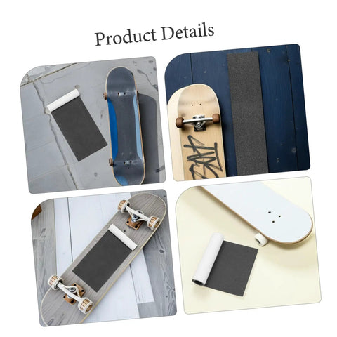 Two Pack High Grip Sandpaper Traction Tape for Skateboards and Scooters 84x23cm Waterproof Anti Slip Deck Tape displayed on various boards