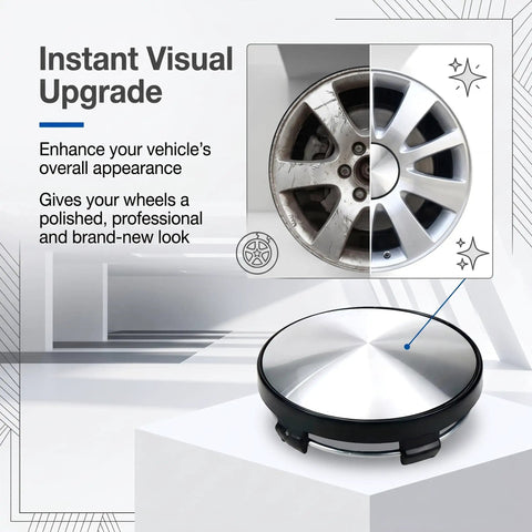 Snap In Wheel Center Caps 4 Pack Premium Scratch Resistant Hub Covers With Secure Lug Clip Design For Cars Trucks And SUVs. Polished finish.