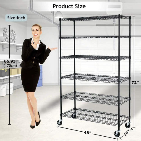 Heavy Duty Rolling Wire Shelving Unit Six Tier Adjustable Steel Storage Rack With Smooth Casters Commercial Grade NSF Certified Shop Ready Heavy Lifter Utility Shelf For Garage And Basement
