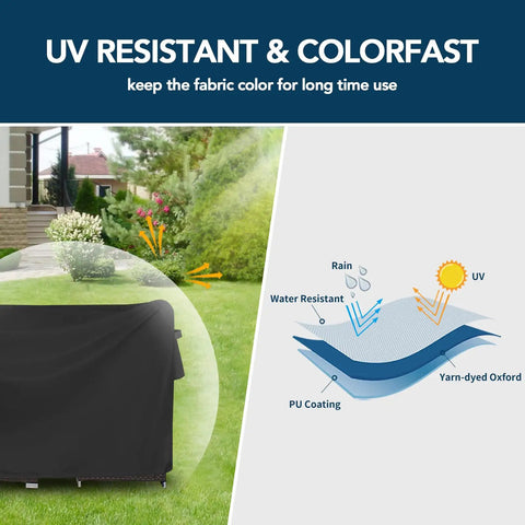 All Weather Rectangle Patio Furniture Cover For Outdoor Dining Tables And Chairs, Waterproof And UV Resistant diagram