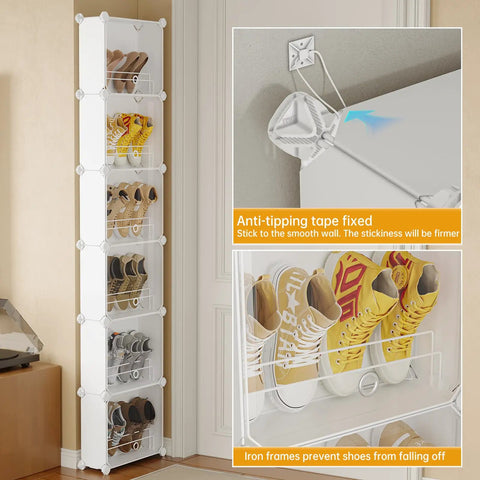 6 Tier Slim Shoe Storage Rack For Small Spaces Space Saver Narrow Shoes Organizer Hidden Closet Shelf Behind Door Entryway White Tall Wall Mount Keeps Boots And Sneakers Neatly Stored And Ready To Wear