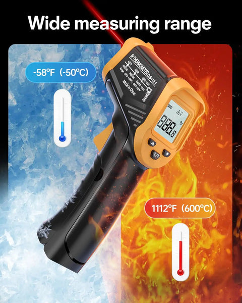 Infrared Thermometer Gun With Wide Range From Minus Fifty Eight To Eleven Hundred Twelve Fahrenheit showcasing temperature extremes