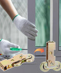 Replacement Kit For Sliding Door Rollers With 1-1/4 Inch Tandem Roller Assembly shown being installed in a patio door.
