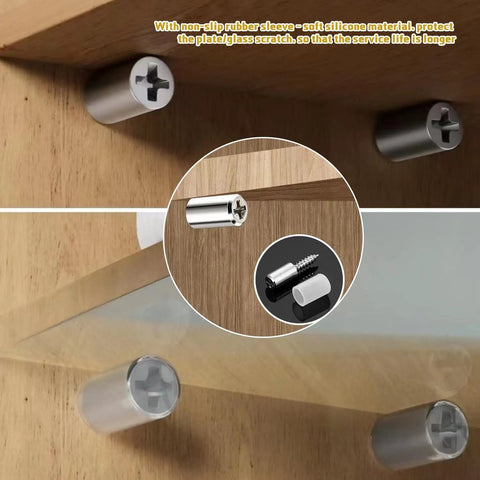 Close-up of 50 Pack Cabinet Shelf Pegs With Grip Tight Sleeve, Rock Solid Self Tapping Screw Holders for a smooth installation.