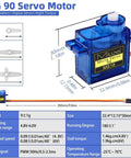 9G Micro Servo Motor SG90 Metal Gear For Arduino and DIY projects, blue housing, detailed specs, compact design for RC cars and robots