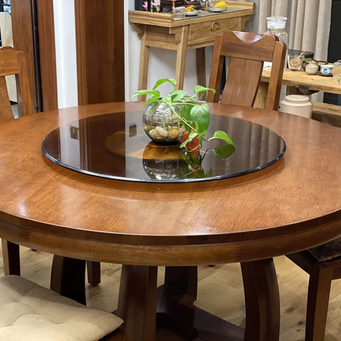 Round Lazy Susan Turntable For Kitchen And Dining Table, Heavy-Duty 9mm Tempered Glass Swivel Serving Tray, Large 35 Inch Tabletop