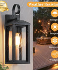 Top Shelves Two Pack Of 17 Inch Exterior Wall Sconces For House Facades Showing Off Premium Matte Black Build And Crystal Clear Glass Covers To Give Your Front Step Killer Curb Appeal And Modern Farmhouse Vibes All Year Round, showcasing weather-resistant design.
