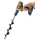 Set Of 5 Garden Auger Drill Bits For Planting With 3/8 Inch Hex Drive attached to a handheld drill for tulip planting