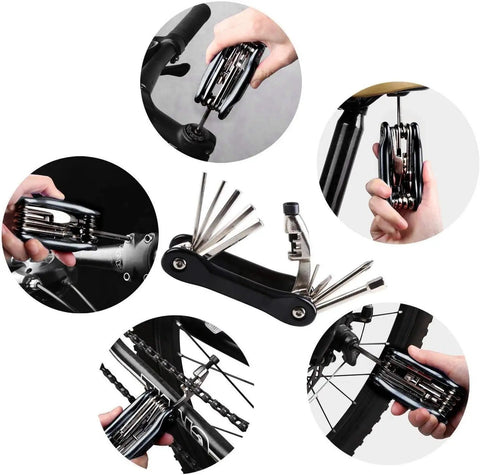All In One Bike Repair Kit With 210 PSI Mini Pump And 10 In 1 Multi Tool Including Chain Breaker Glueless Patches Tire Levers And Portable Bag For Road Mountain And BMX Bicycles On The Go