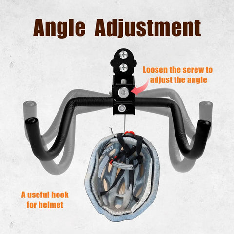 Heavy Duty Steel Bike Wall Mount Hanger For Garage Storage Foldable Arm Bike Rack with helmet hook and angle adjustment