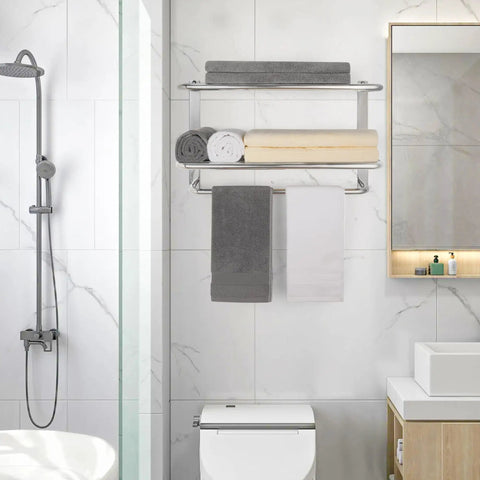 3 Tier Bathroom Towel Rack Wall Mount In Brushed Nickel SUS 304 Stainless Steel Tall Tower Holder in modern bathroom setting