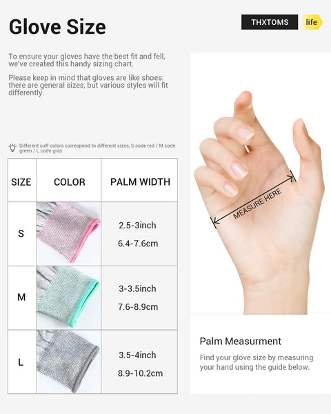 Sizing chart and hand measurement guide for ESD Anti Static Gloves With Carbon Fiber For High Resistance Hand Protection