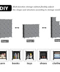 12 Cube Storage Organizer With Doors For Bedroom And Living Room DIY Plastic Closet Shelf Modular Bookshelf Stackable Cube Shelving Rack Black Dope Easy Assembly For Apartment Living And Home Organization showing different configurations and uses, including yarn, books, and clothes storage.