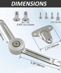 Dimensions of soft close lid support hinges for toy boxes, wooden chests, and cabinets with 50 lb capacity, shown with screws.