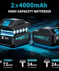 Two 4000mAh batteries for Powerful 700W Brushless Cordless Vacuum Cleaner With 60KPa Suction, maximizing runtime and performance.