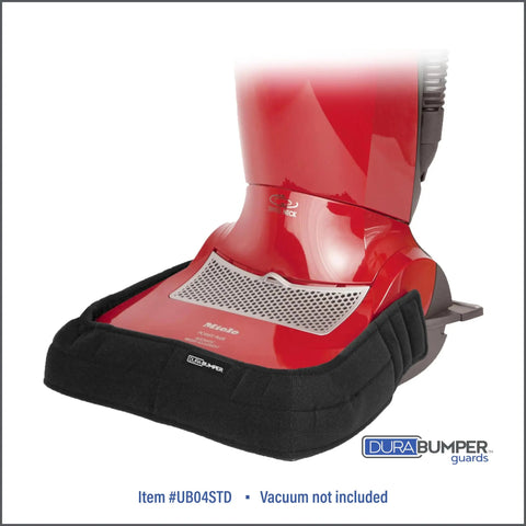 Beefed Up Heavy Duty Bumper Guard for Sanitaire Tradition Upright Vacuums on red vacuum, protects furniture and walls