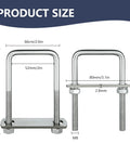 Diagram of 4 Pack M8 Square U Bolts 2 Inch Wide 304 Stainless Steel With Nuts Plate And Washers Heavy Duty Square U Bolts Hardware Set 50mm Shank By 100mm Overall Ideal For Pipes Decks Trailers And Vehicles with size measurements.