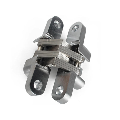 Hidden Door Hinge 0 to 180 Degree Opening Zinc Alloy Door Hardware Silver Small Size, smooth quiet operation, self concealed hinge.