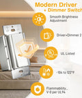 All In One 96W LED Driver And Dimmer For LED Strip Lights, 120V AC To 24V DC Dimmable Power Supply, 2 In 1 Dimmer Switch, Works With Single Pole And 3 Way Circuits, Low Voltage Transformer, UL Listed, White for bedroom lighting