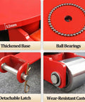 Tough As Nails 360 Swivel Skate Dolly details, highlighting thickened base, ball bearings, detachable latch, and wear-resistant casters.