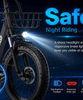 Close-up of Beast Electric Bike For Adults with bright headlight and brake light for night riding safety, emphasizing visibility.