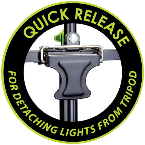 Close-up of quick release clamp on 20,000 Lumen Dual Head LED Work Light With Adjustable Tripod for easy detaching