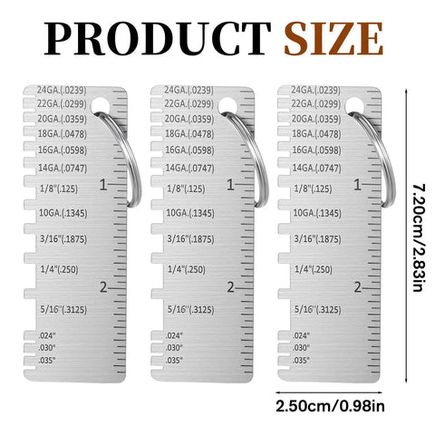 Three Piece Stainless Steel Wire Gauge Measuring Tool Set For Wire And Metal Sheet Thickness Easy To Read Portable Welding Gauge Plated Size Inspection Tool Durable Pro Grade Welding Tools Accessories.