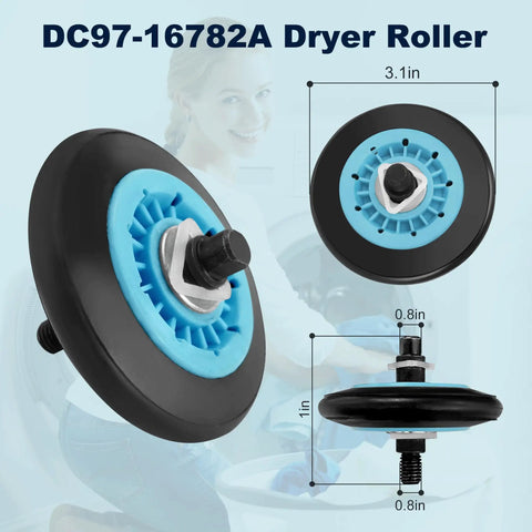 DC97-16782A dryer roller from All In One Diy Ready Dryer Repair Kit With Roller Belt And Idler Pulley Replacement DC97-16782A 6602-001655 DC93-00634A Fits DV210AEW XAA DV40J3000EW A2 DV42H5200GP A3 DV42H5200EF A3 DV45H7000EW A2 APPLIANCEMATES