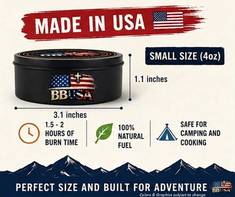 Pocket Sized Bonfire In A Can Portable Campfire For Camping Picnics And Emergencies Reusable With Up To Two Hours Burn Time A Small 2 Pack Perfect For Smores Bushcraft Survival Gear, small USA-made 4oz with 1.5-2 hours burn time