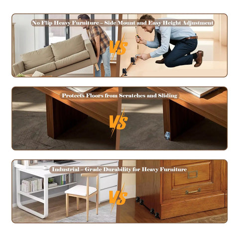Heavy Duty Adjustable Furniture Levelers, 12 Pack Rock Solid Stabilizer Legs in comparison with furniture mount methods.