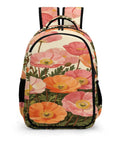 Front view of Peach Orange Wild Poppies Printed Unisex Backpack With Large Capacity, Durable Polyester Daypack For Everyday Use