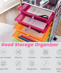 10 Drawer Rolling Storage Cart with removable drawers and rainbow finish; ideal for cosmetics, tools, medicine and snacks