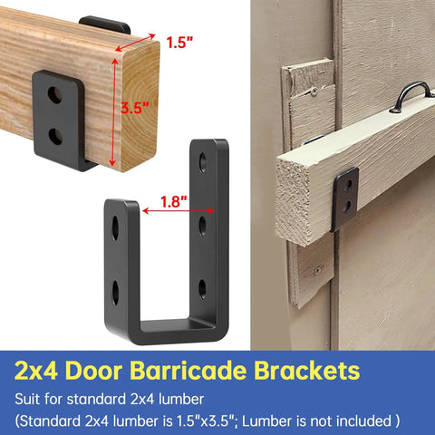 Beefy U Shaped Door Barricade Brackets For 2x4 Wood Reinforcement Industrial Grade Steel Security Brackets installed on door
