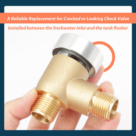 Brass RV Vacuum Breaker Check Valve For Camper Trailer Flusher One Half Inch DN Backflow Prevention valve in hand
