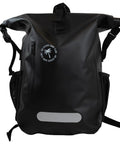 25L Waterproof Surf Backpack For Adventure With Roll Top Closure Keeps Gear Dry In Any Weather Built For The Grind On Beach Trips Surf Sessions Boat Runs And Outdoor Adventures, black PVC material, front view.