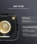 Close-up of control buttons on Entry Level Magnetic LED Camera Light with 96 LED Bi Color Panel, Rechargeable 2000mAh Battery