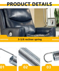 Heavy Duty Three Five Eighth Inch Recliner Tension Springs Four Pack With Slick Deflecting Hooks, detailed image of springs with hooks.