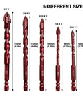 FEWELL 5-piece masonry drill bit set, red-coated bits; sizes 1/2x1, 3/8x1, 5/16x2, 1/4x4, 3/16x2