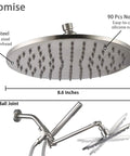 All Metal Dual Shower Head Combo With 8 Inch Rainfall Head Handheld Spray Wand Three Way Diverter Adjustable Extension Arm