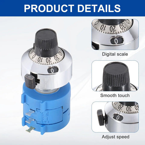 Two Pack 3590S-2 1K Ohm Rotary Potentiometer, Precision Multi Turn Wirewound Potentiometer with top knob and blue base, digital scale