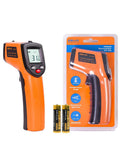 Non-Contact Infrared Temperature Gun With Laser Targeting, Adjustable Emissivity, Backlit Display, packaging, and batteries