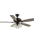 Crystal 52 Inch Ceiling Fan With Lights Remote Slick 6 Speed DC Motor Farmhouse Caged Design Black Finish 3 Light Kit
