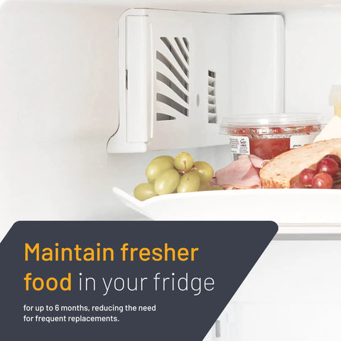 Refrigerator Air Filter 2 Pack Replacement For Frigidaire PureAir Ultra PAULTRA visible in fridge with food items