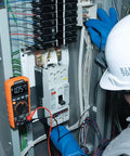 Rugged Digital Multimeter With Auto-Ranging TRMS LoZ Ghost Voltage Elimination used by electrician in electrical panel